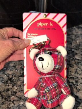 Piper Red Plaid Bear Charm Key Chain
